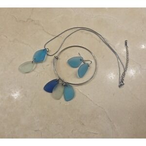 Beach Blossom Studio Gulf Blue Sea Glass Wave Jewelry Set - Beach Jewelry